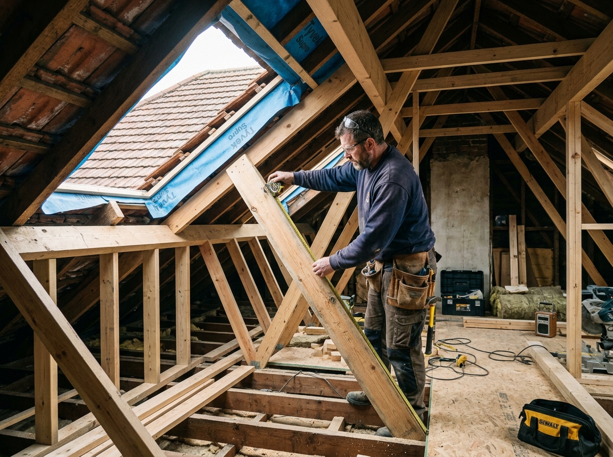 Precision structural timber framing and rafters for a domestic loft conversion